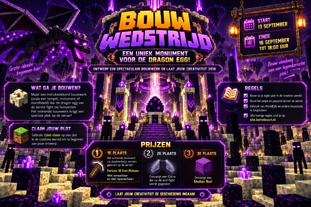 Bouw wedstrijd — start 13 september, einde 16 september 18:00, plot claimen met /plot claim